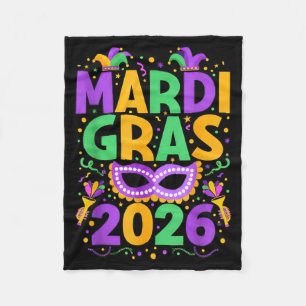 Happy Mardi Gras 2026 Costume New Orleans Matching Fleece Blanket