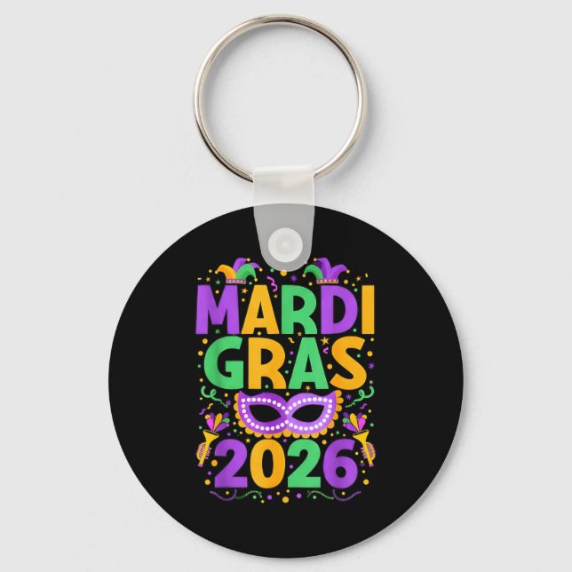Happy Mardi Gras 2026 Costume New Orleans Matching Keychain (Front)