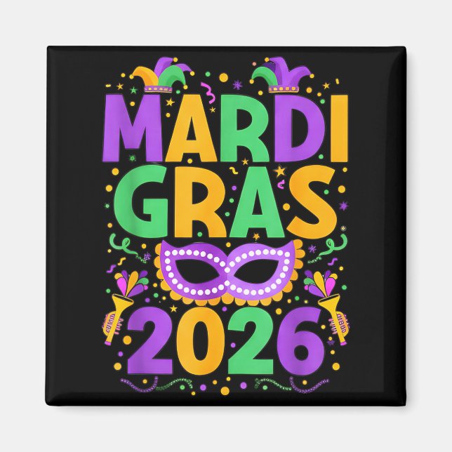 Happy Mardi Gras 2026 Costume New Orleans Matching Magnet (Front)