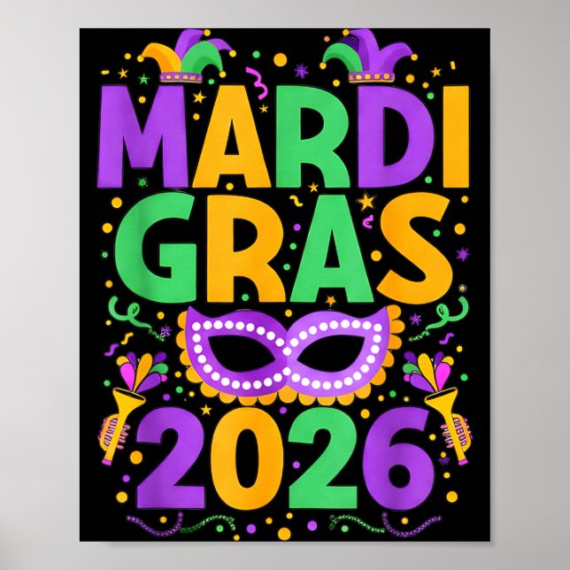 Happy Mardi Gras 2026 Costume New Orleans Matching Poster (Front)