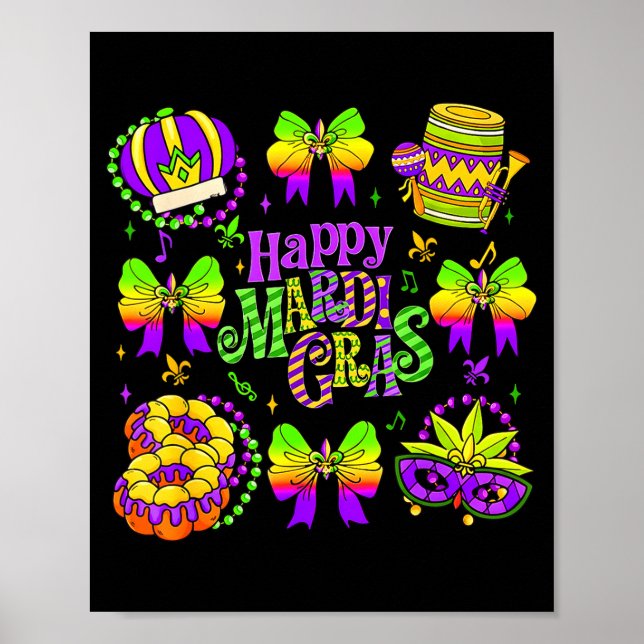 Happy Mardi Gras 2026 Funny King Cake Fleur De Lis Poster (Front)