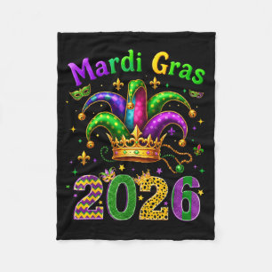 Happy Mardi Gras 2026 Jester Hat Men Women Kid Car Fleece Blanket
