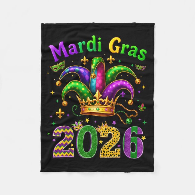 Happy Mardi Gras 2026 Jester Hat Men Women Kid Car Fleece Blanket (Front)