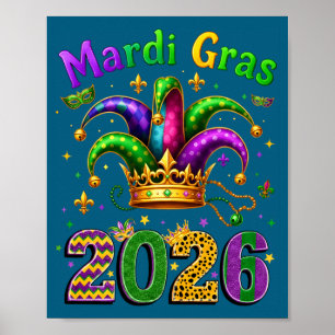 Happy Mardi Gras 2026 Jester Hat Men Women Kid Car Poster