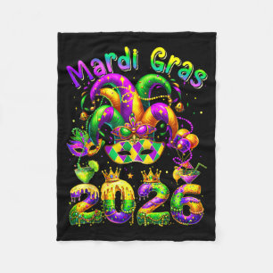 Happy mardi gras 2026 jester hat new orleans men fleece blanket