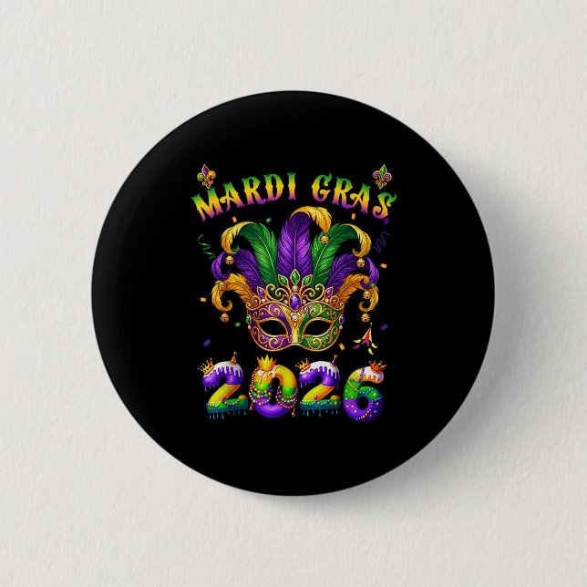 Happy Mardi Gras 2026 Jester Hat New Orleans Men W Button (Front)