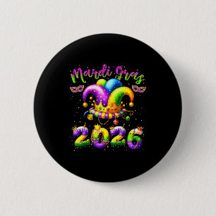 Happy Mardi Gras 2026 Jester Hat New Orleans Men W Button