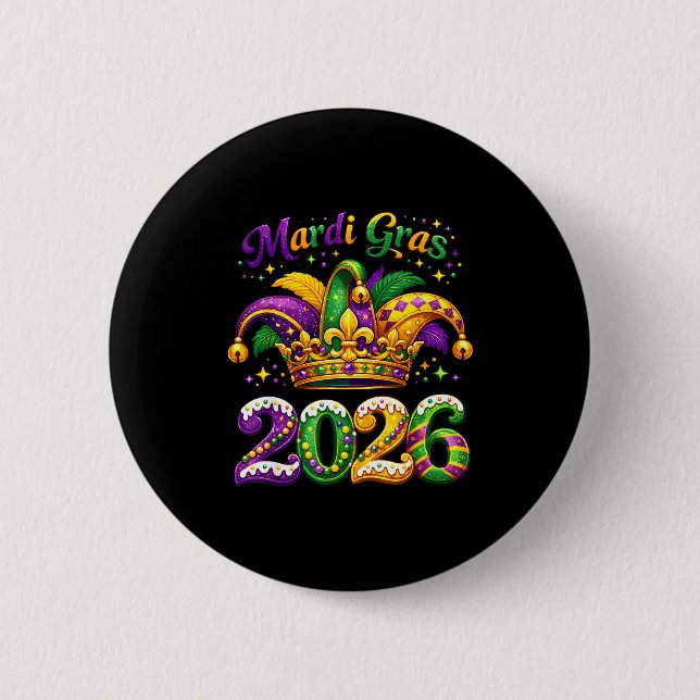 Happy Mardi Gras 2026 Jester Hat New Orleans Men W Button (Front)