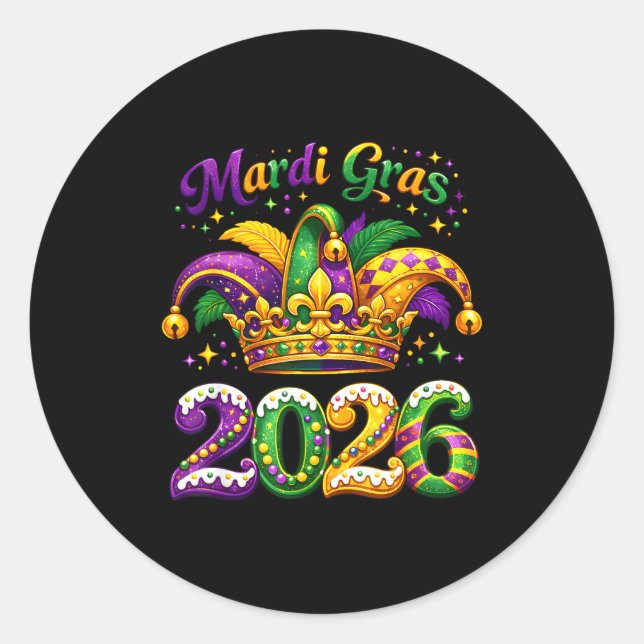 Happy Mardi Gras 2026 Jester Hat New Orleans Men W Classic Round Sticker (Front)