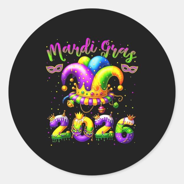 Happy Mardi Gras 2026 Jester Hat New Orleans Men W Classic Round Sticker (Front)