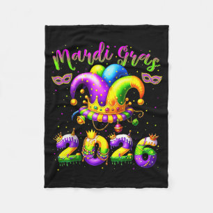 Happy Mardi Gras 2026 Jester Hat New Orleans Men W Fleece Blanket