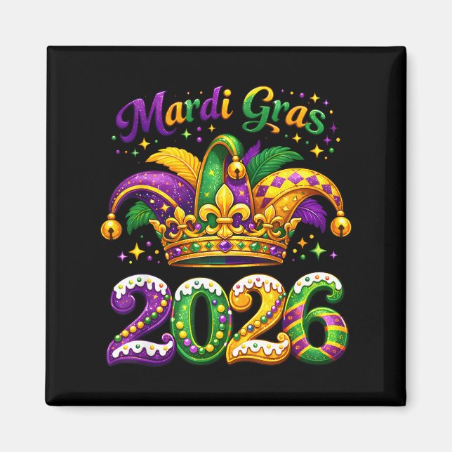 Happy Mardi Gras 2026 Jester Hat New Orleans Men W Magnet (Front)