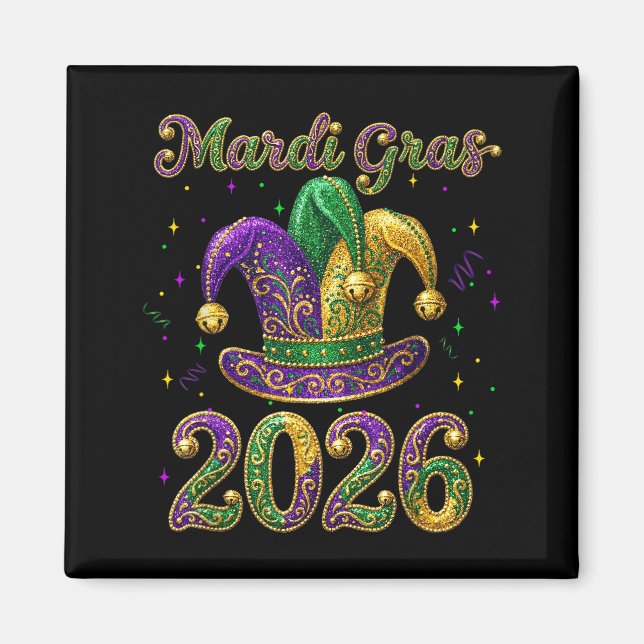 Happy Mardi Gras 2026 Jester Hat New Orleans Men W Magnet (Front)
