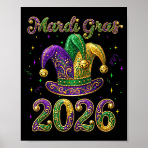 Happy Mardi Gras 2026 Jester Hat New Orleans Men W Poster