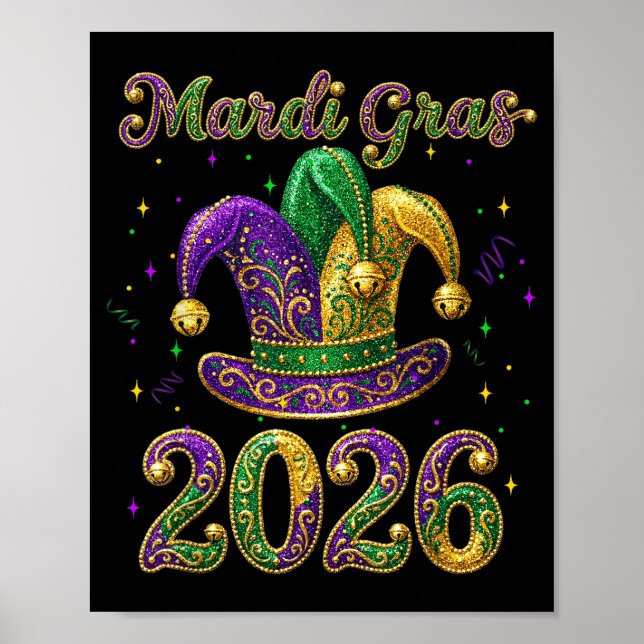 Happy Mardi Gras 2026 Jester Hat New Orleans Men W Poster (Front)