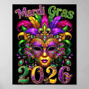 Happy Mardi Gras 2026 Jester Hat New Orleans Men W Poster