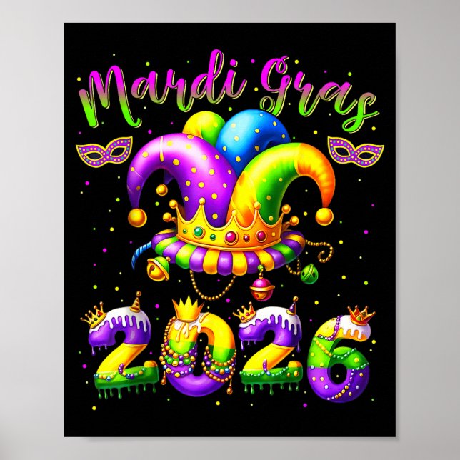 Happy Mardi Gras 2026 Jester Hat New Orleans Men W Poster (Front)