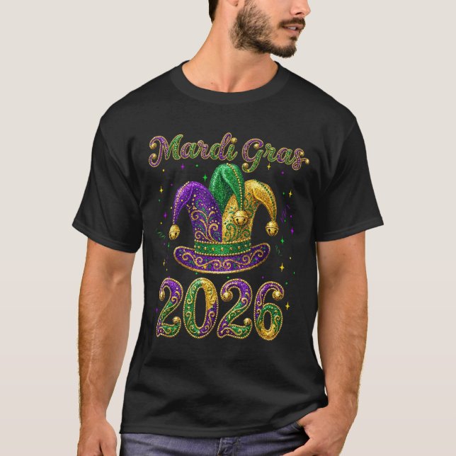 Happy Mardi Gras 2026 Jester Hat New Orleans Men W T-Shirt (Front)