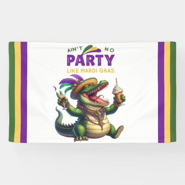 Happy Mardi Gras Alligator Banner (Horizontal)
