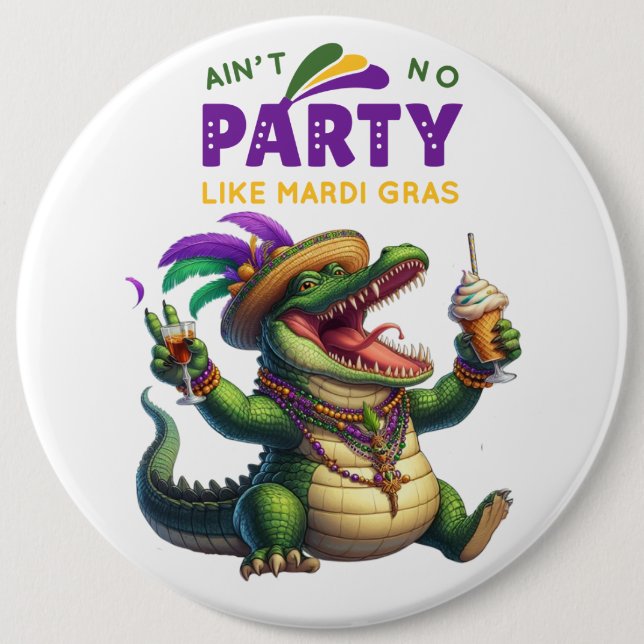 Happy Mardi Gras Alligator Button (Front)