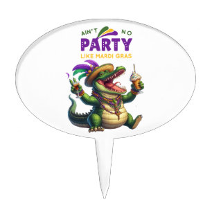 Happy Mardi Gras Alligator Cake Topper