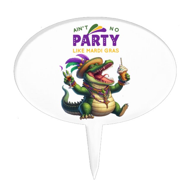 Happy Mardi Gras Alligator Cake Topper (Front)