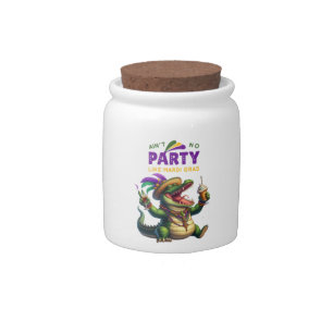 Happy Mardi Gras Alligator Candy Jar