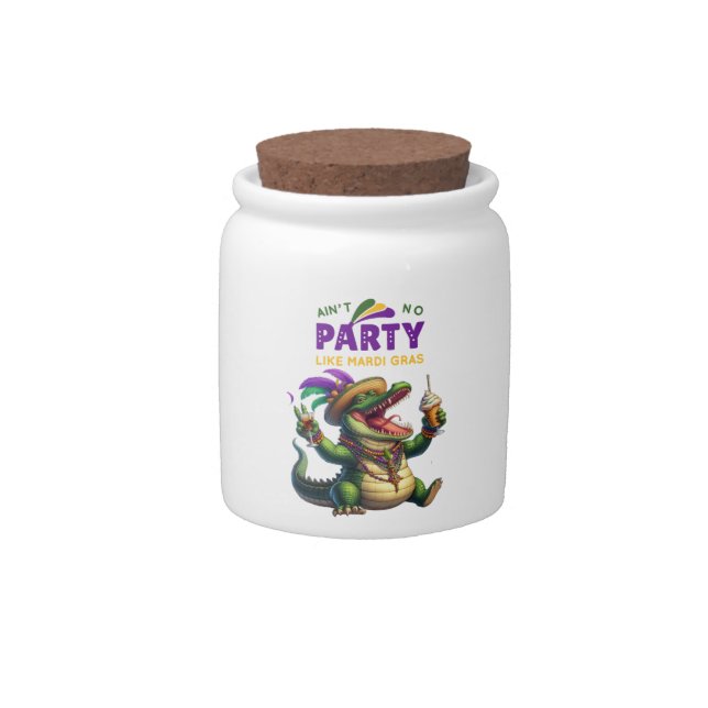 Happy Mardi Gras Alligator Candy Jar (Front)