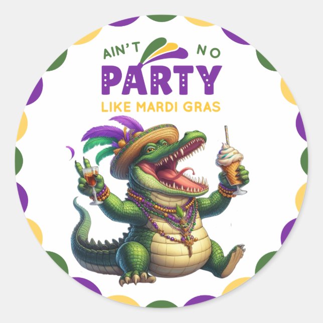 Happy Mardi Gras Alligator Classic Round Sticker (Front)