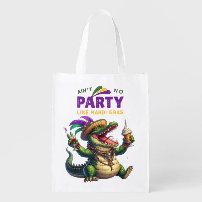 Happy Mardi Gras Alligator Grocery Bag (Front)