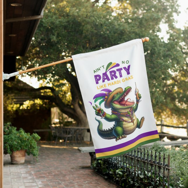 Happy Mardi Gras Alligator House Flag (In SItu)