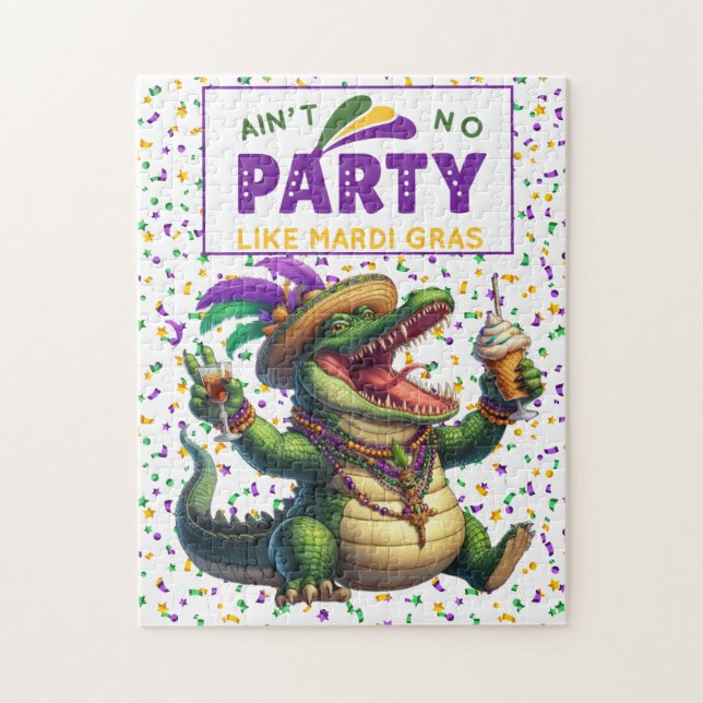 Happy Mardi Gras Alligator Jigsaw Puzzle (Vertical)