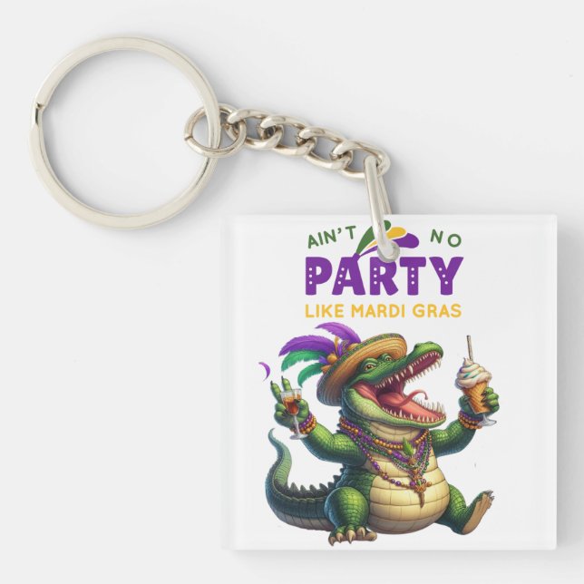 Happy Mardi Gras Alligator Keychain (Front)