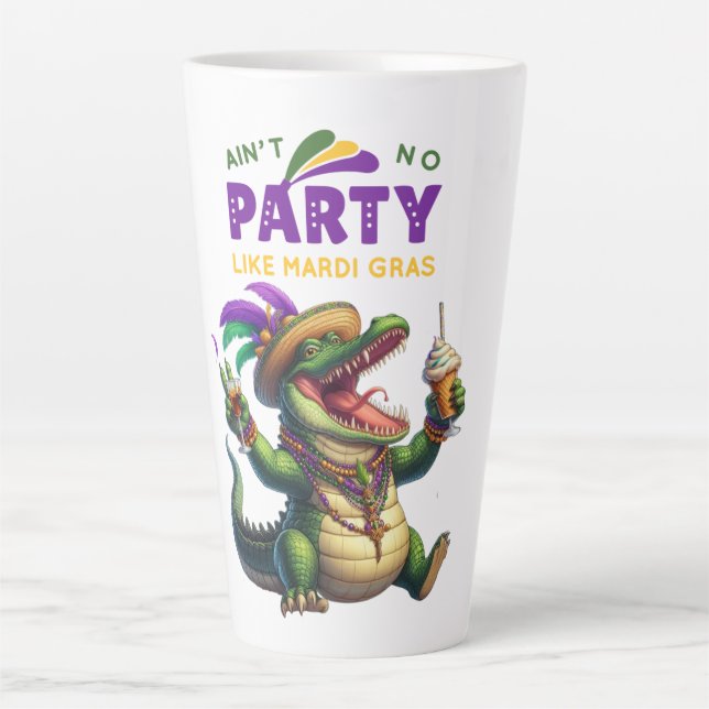 Happy Mardi Gras Alligator Latte Mug (Front)