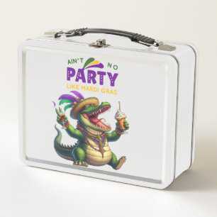 Happy Mardi Gras Alligator Metal Lunch Box