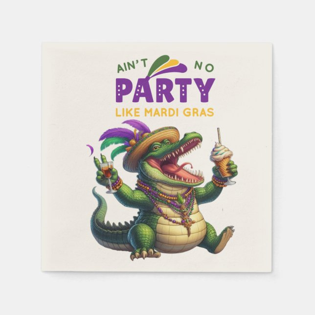 Happy Mardi Gras Alligator Napkins (Front)