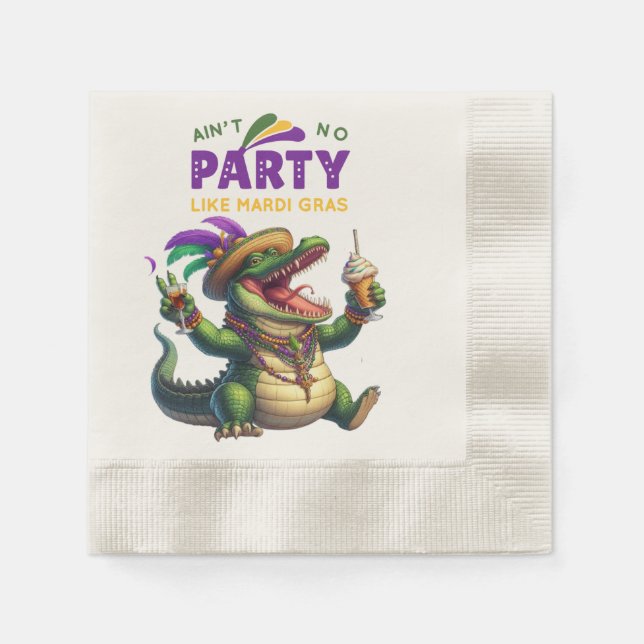 Happy Mardi Gras Alligator Napkins (Front)