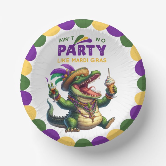 Happy Mardi Gras Alligator Paper Bowls (Front)
