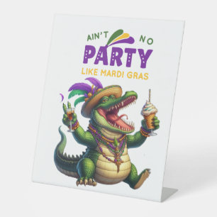 Happy Mardi Gras Alligator Pedestal Sign