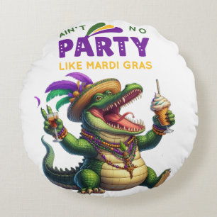 Happy Mardi Gras Alligator Round Pillow