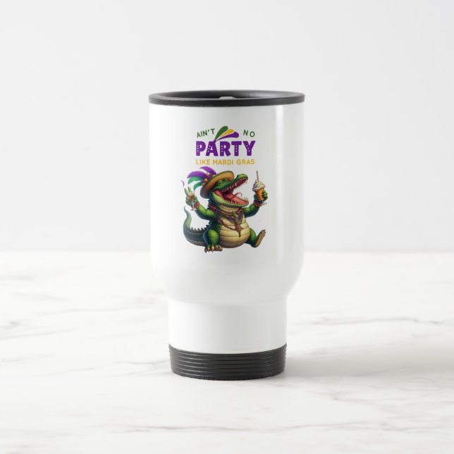 Happy Mardi Gras Alligator Travel Mug (Center)