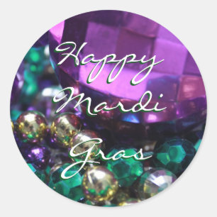 Happy Mardi Gras Bead Throws Custom Round Stickers
