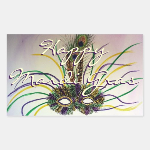 Happy Mardi Gras Bead Throws Feather Mask Stickers