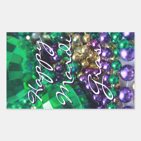 Happy Mardi Gras Bead Throws Personalized Decals Rectangular Sticker
