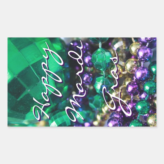 Happy Mardi Gras Bead Throws Personalized Decals Rectangular Sticker (Front)