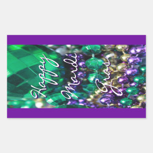 Happy Mardi Gras Bead Throws Personalized Decals Rectangular Sticker