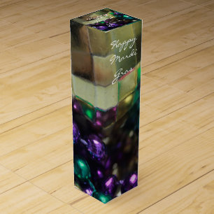 Happy Mardi Gras Beads Custom Wine Bottle Gift Box