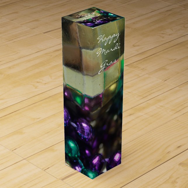 Happy Mardi Gras Beads Custom Wine Bottle Gift Box (Front)