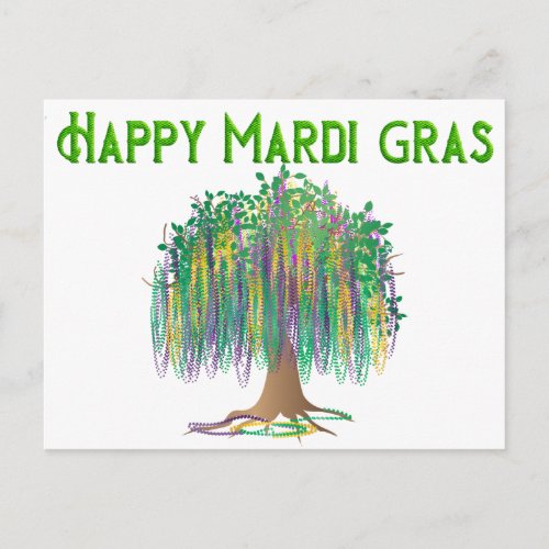 Happy Mardi Gras Beads Tree Postcard
