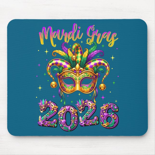 Happy Mardi Gras Carnival 2026 Jester Hat Men Wome Mouse Pad (Front)